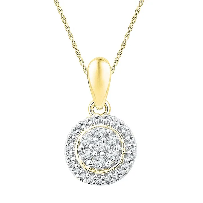 10k Yellow Gold Round Diamond Halo Flower Cluster Pendant 14 Cttw gndatlanta Necklaces 10k Yellow Gold Round Diamond Halo Flower Cluster Pendant 14 Cttw gndatlanta Necklaces