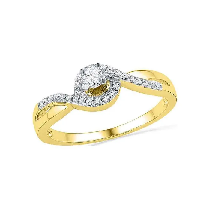 10k Yellow Gold Round Diamond Solitaire Swirl Promise Ring 15 Cttw gndatlanta Rings