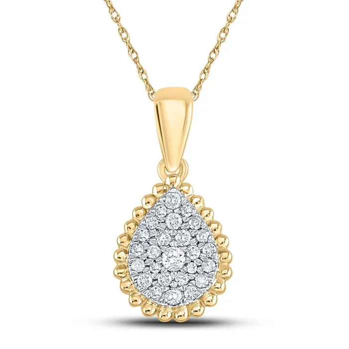 10k Yellow Gold Round Diamond Teardrop Cluster Pendant 18 Cttw gndatlanta Necklaces