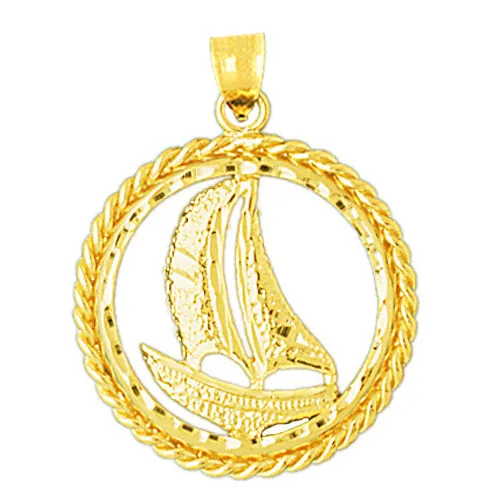 14K Gold Sailboat Pendant with Encircled Rope Frame Goldia Necklaces