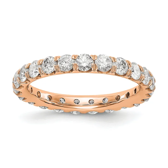 14k Rose Gold 2 Ct Lab Grown Diamond VSSI G Shared Prong Eternity Band Ring Goldia Rings