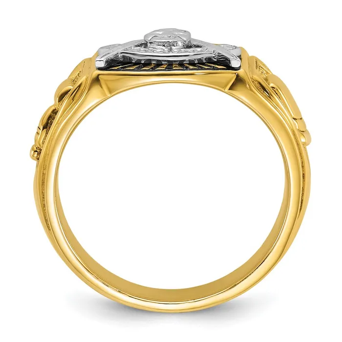 14k Twotone Gold Mens Polished and Textured with Black Enamel Past Master Masonic Ring Goldia Rings