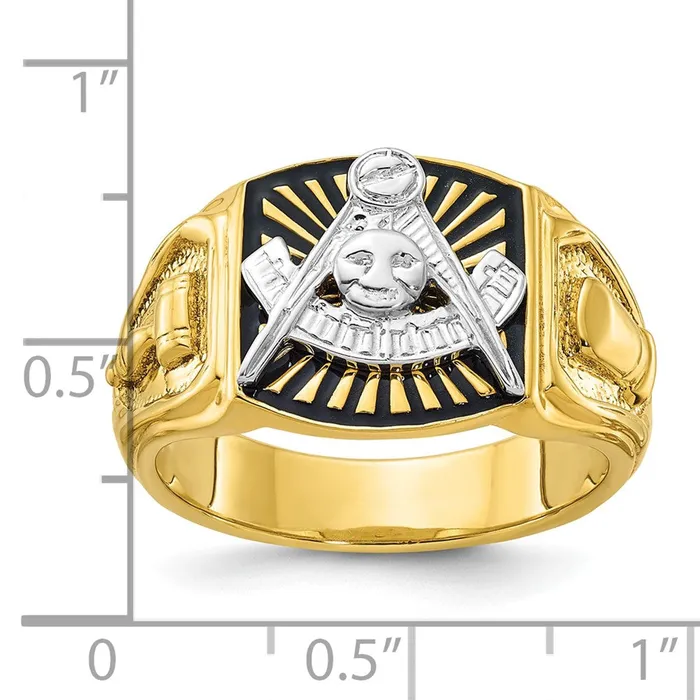14k Twotone Gold Mens Polished and Textured with Black Enamel Past Master Masonic Ring Goldia Rings