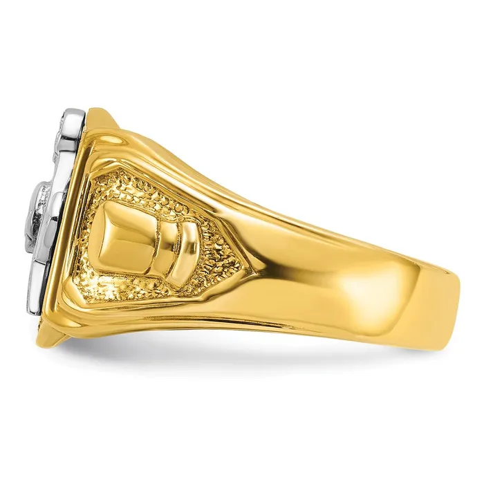 14k Twotone Gold Mens Polished and Textured with Black Enamel Past Master Masonic Ring Goldia Rings