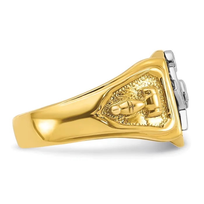 14k Twotone Gold Mens Polished and Textured with Black Enamel Past Master Masonic Ring Goldia Rings