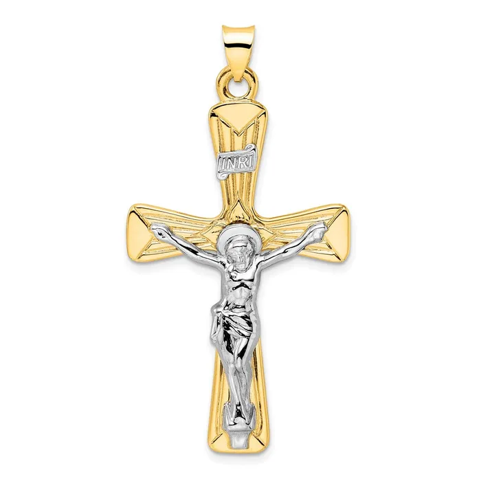 14k Twotone Gold Polished Solid INRI Crucifix Pendant Goldia Rings