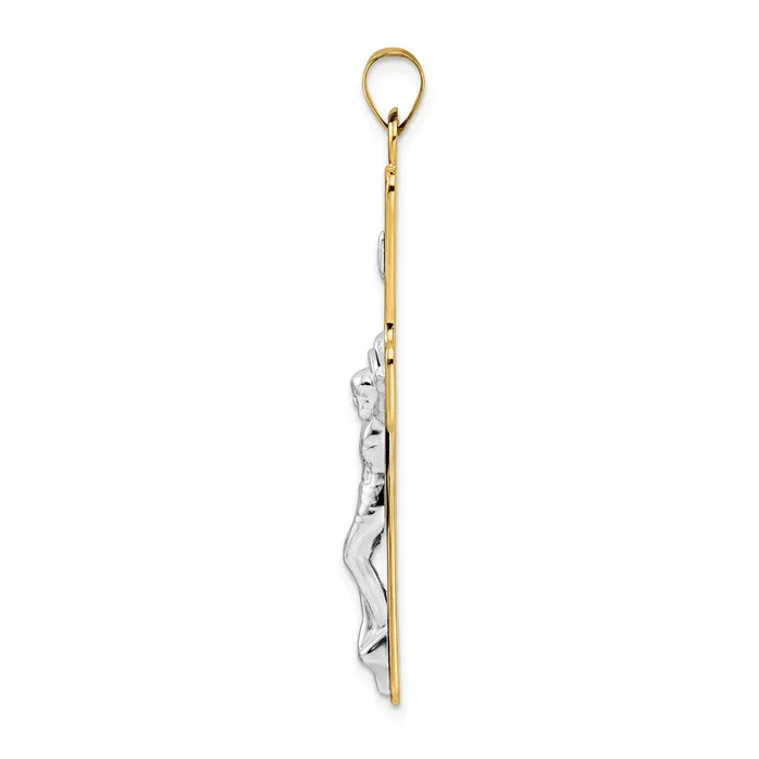 14k Twotone Gold Polished Solid INRI Crucifix Pendant Goldia Rings