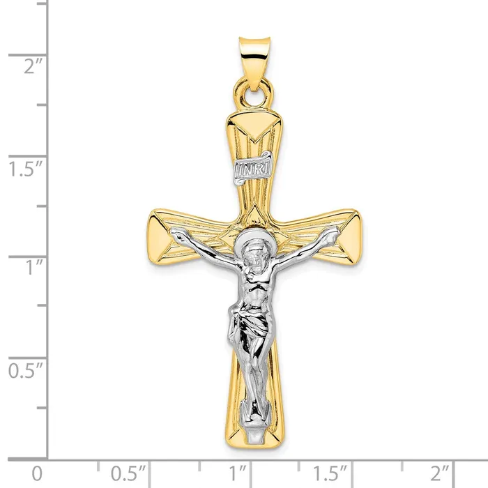 14k Twotone Gold Polished Solid INRI Crucifix Pendant Goldia Rings