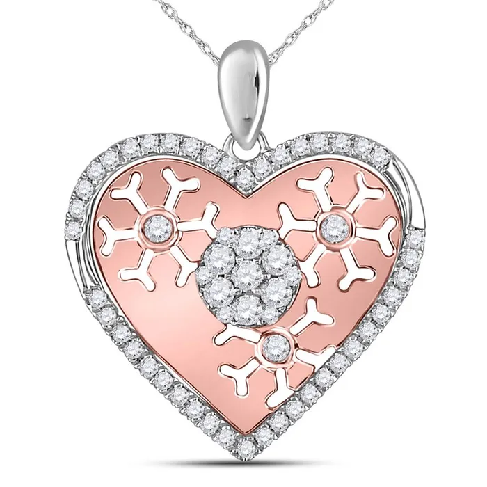 14k Twotone Gold Round Diamond Cluster Heart Pendant 12 Cttw gndatlanta Rings
