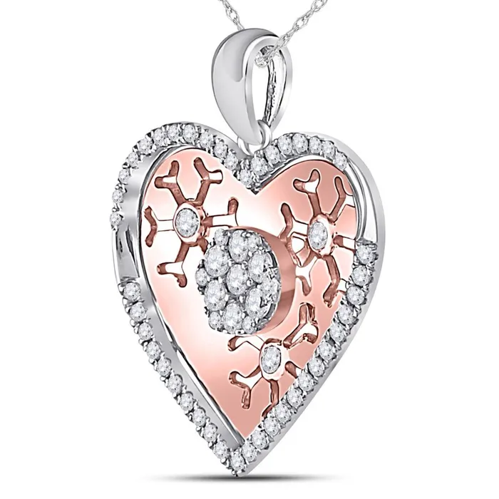 14k Twotone Gold Round Diamond Cluster Heart Pendant 12 Cttw gndatlanta Rings