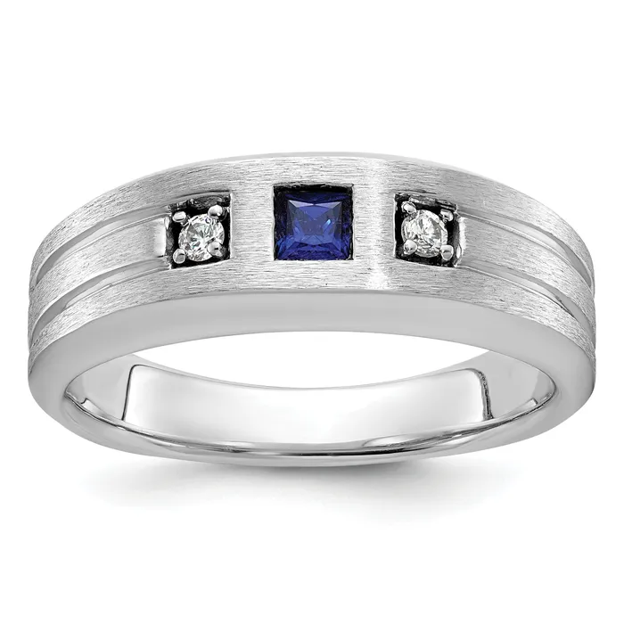 14k White Gold 115 Ct Lab Grown Diamond VSSI G and Lab Created Blue Sapphire Mens Ring Goldia Rings