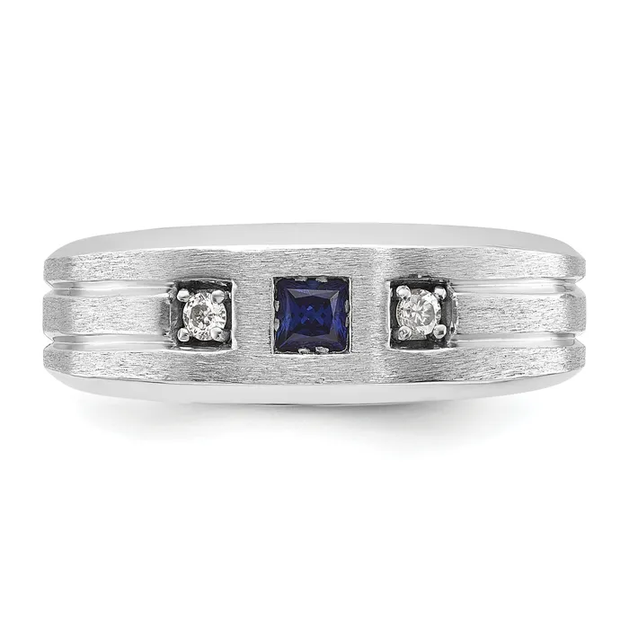 14k White Gold 115 Ct Lab Grown Diamond VSSI G and Lab Created Blue Sapphire Mens Ring Goldia Rings