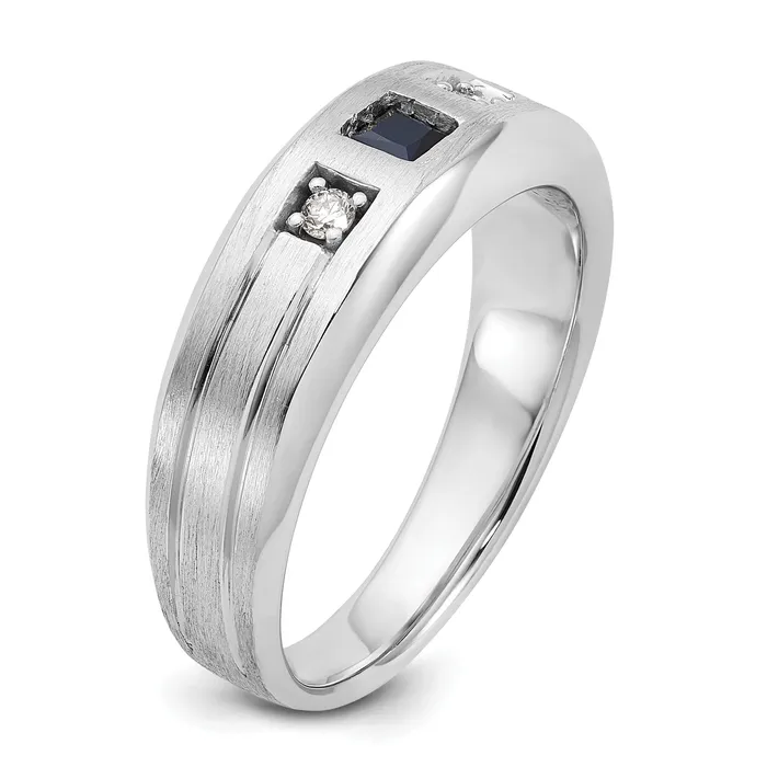 14k White Gold 115 Ct Lab Grown Diamond VSSI G and Lab Created Blue Sapphire Mens Ring Goldia Rings