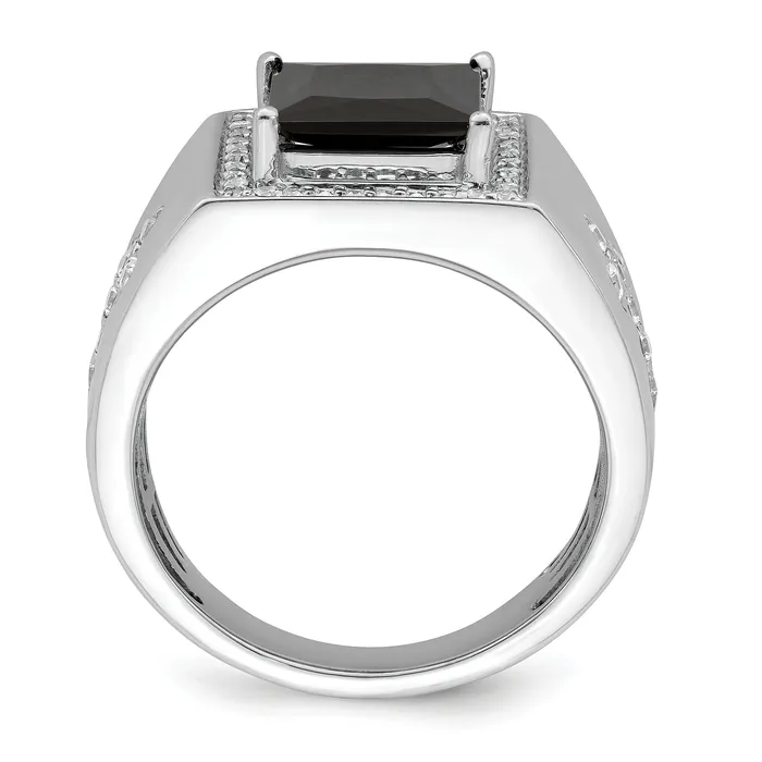 14k White Gold 12 Ct Lab Grown Diamond VSSI G and Onyx Side Cross Mens Ring Goldia Rings