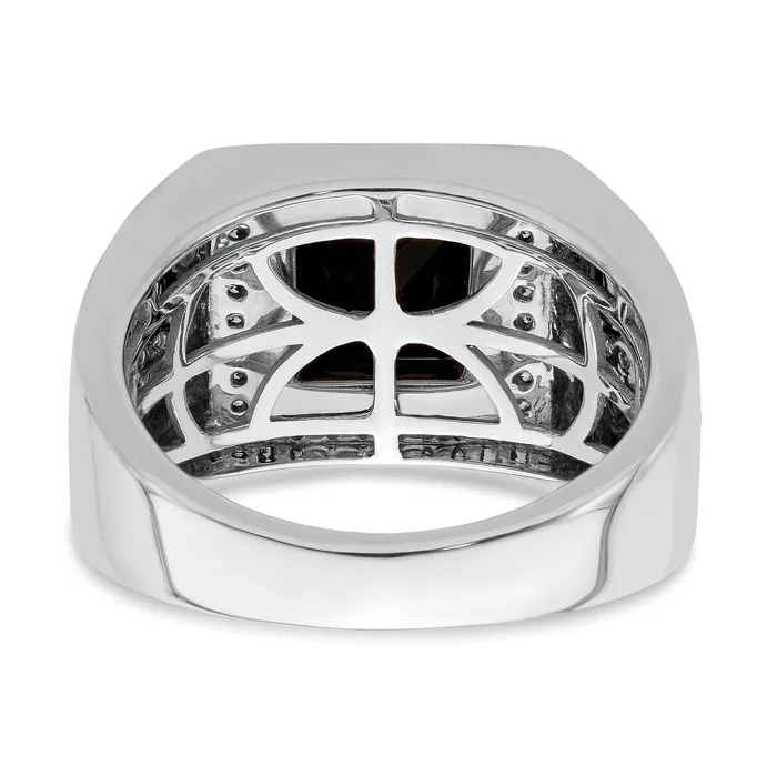 14k White Gold 12 Ct Lab Grown Diamond VSSI G and Onyx Side Cross Mens Ring Goldia Rings