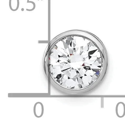 14k White Gold 1 Ct Lab Grown Diamond VSSI G Round Bezel Chain Slide Pendant Goldia Necklaces
