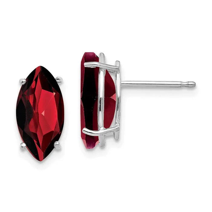 14k White Gold 10x5mm Marquise Garnet Earrings Goldia Earrings