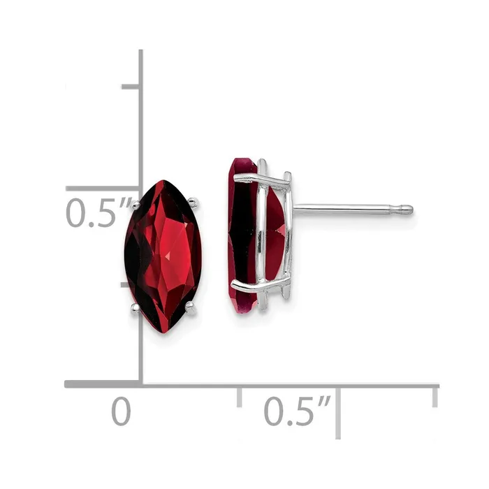 14k White Gold 10x5mm Marquise Garnet Earrings Goldia Earrings