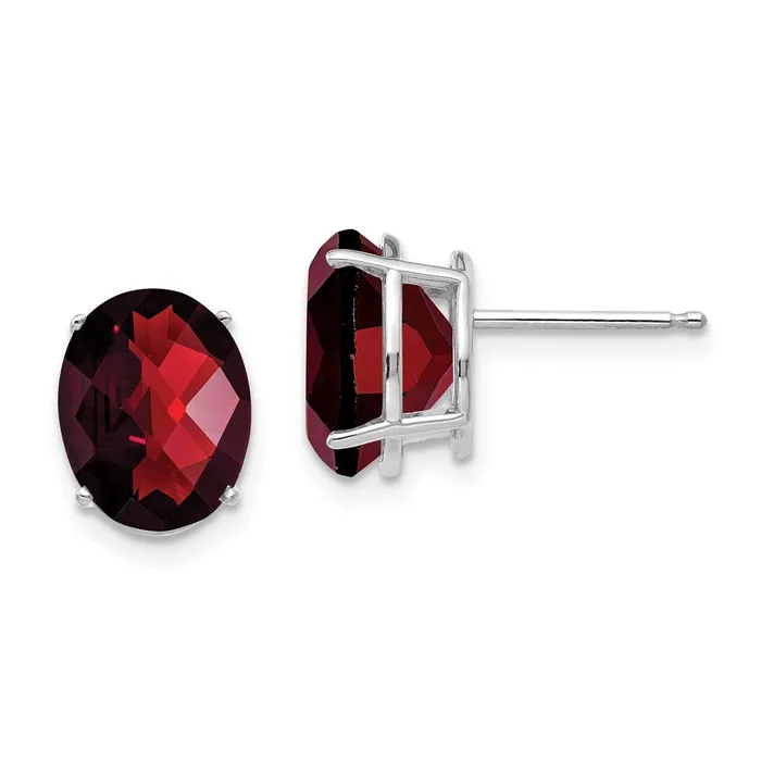 14k White Gold 10x8mm Oval Garnet Checker Earrings Goldia Earrings