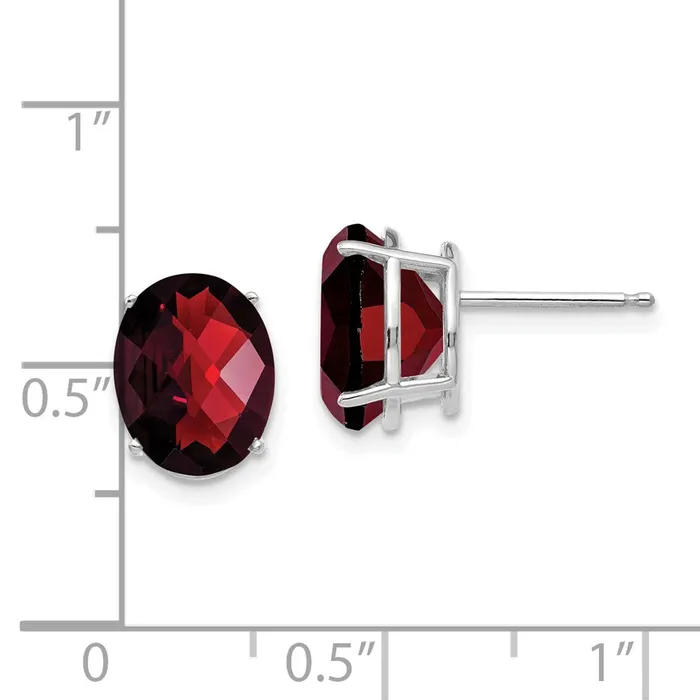 14k White Gold 10x8mm Oval Garnet Checker Earrings Goldia Earrings