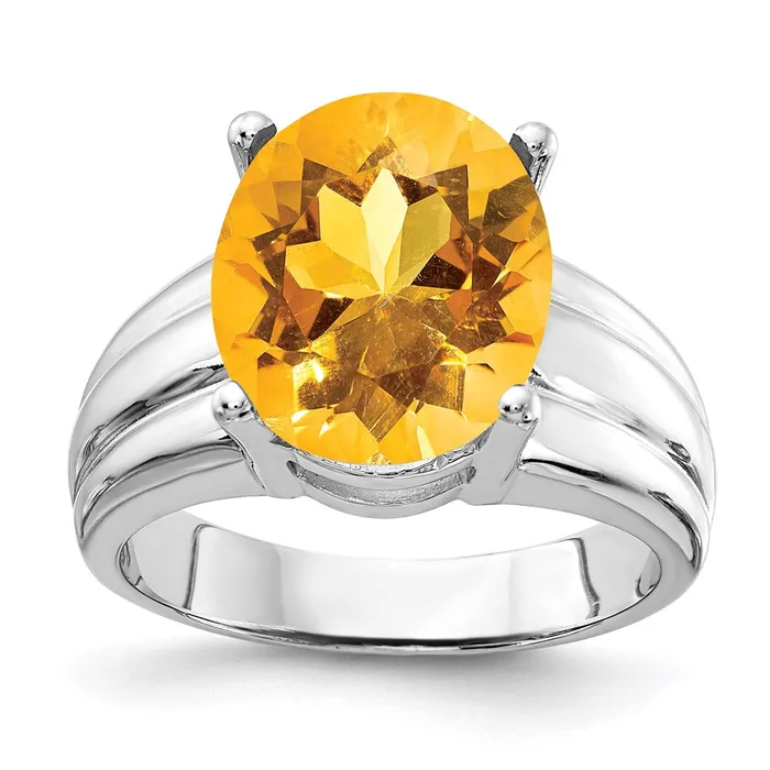 14k White Gold 12x10mm Oval Citrine ring Goldia Rings