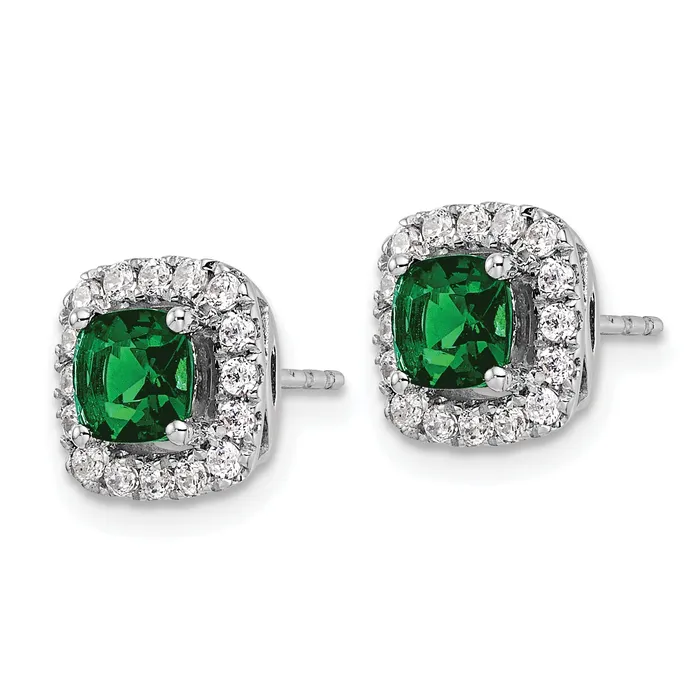 14k White Gold 38 Ct Lab Grown Diamond VSSI G May Birthstone Lab Created Emerald Halo Post Earrings Goldia Earrings