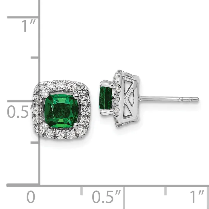 14k White Gold 38 Ct Lab Grown Diamond VSSI G May Birthstone Lab Created Emerald Halo Post Earrings Goldia Earrings