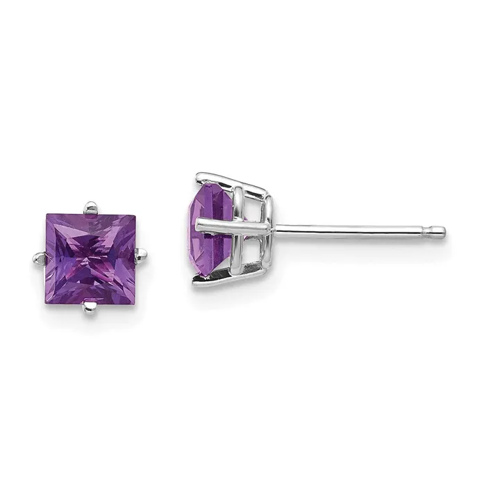 14k White Gold 5mm Princess Cut Amethyst Earrings Goldia Earrings