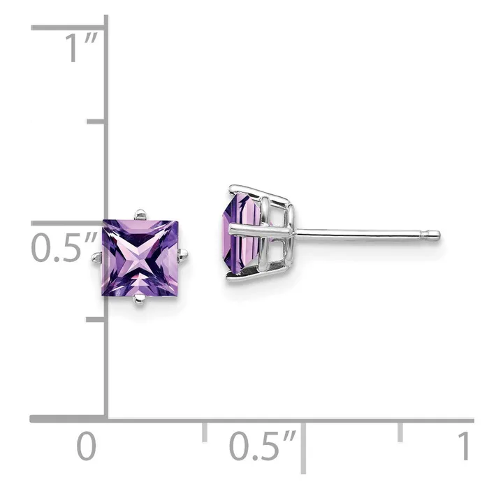 14k White Gold 5mm Princess Cut Amethyst Earrings Goldia Earrings