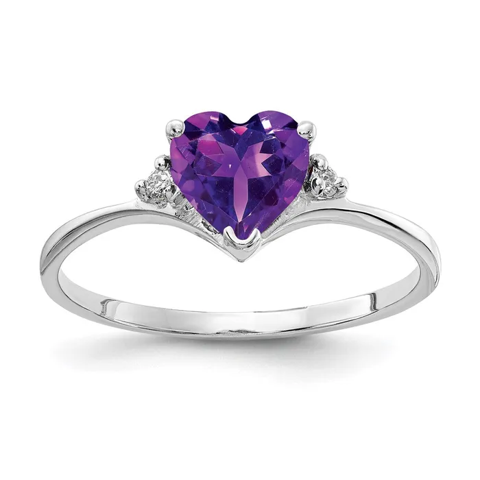 14k White Gold 6mm Heart Amethyst AA Real Diamond ring Goldiacom Rings