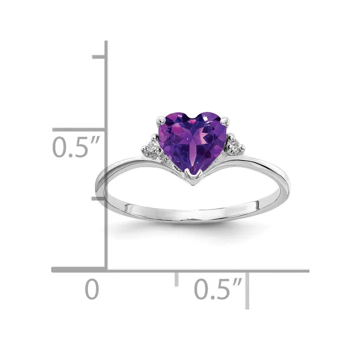 14k White Gold 6mm Heart Amethyst AA Real Diamond ring Goldiacom Rings