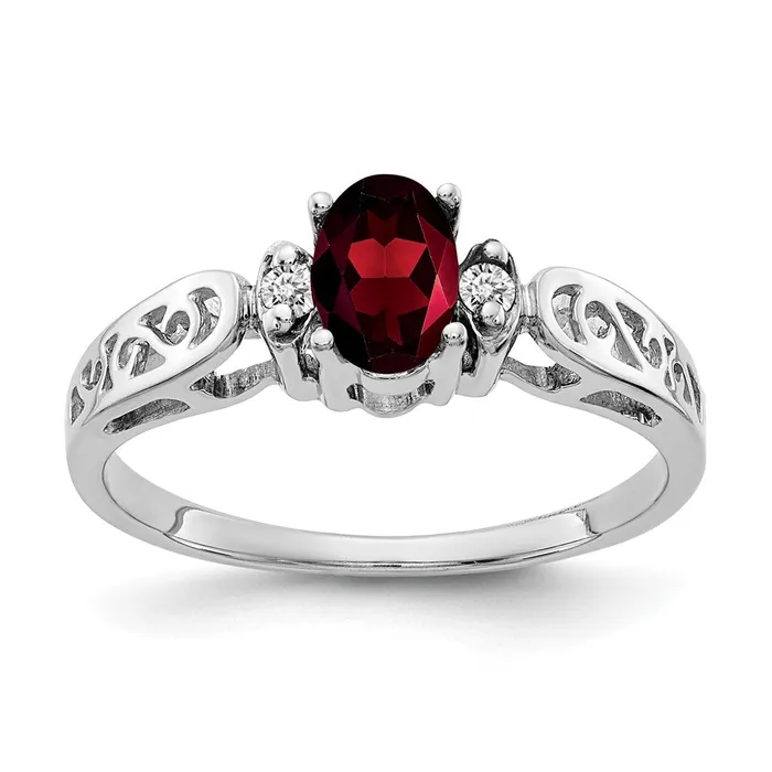 14k White Gold 6x4mm Oval Garnet A Real Diamond ring Goldiacom Rings