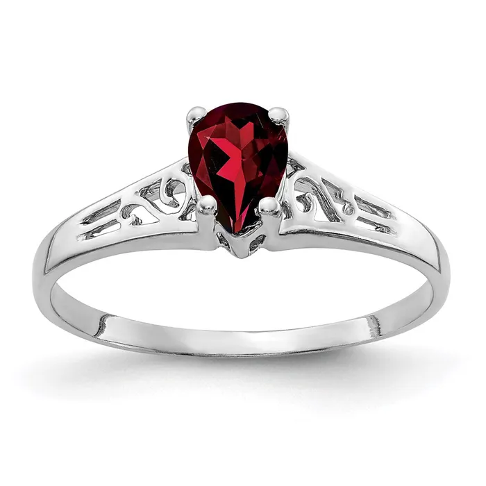 14k White Gold 6x4mm Pear Garnet ring Goldia Rings