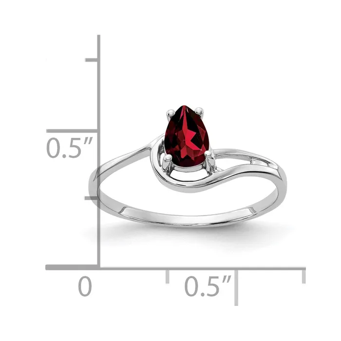 14k White Gold 6x4mm Pear Garnet ring Goldia Rings