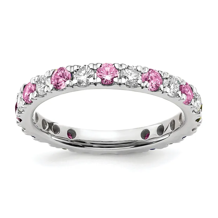 14k White Gold 78 Ct Lab Grown Diamond VSSI G and Lab Created Pink Sapphire Eternity Band Ring Goldia Rings