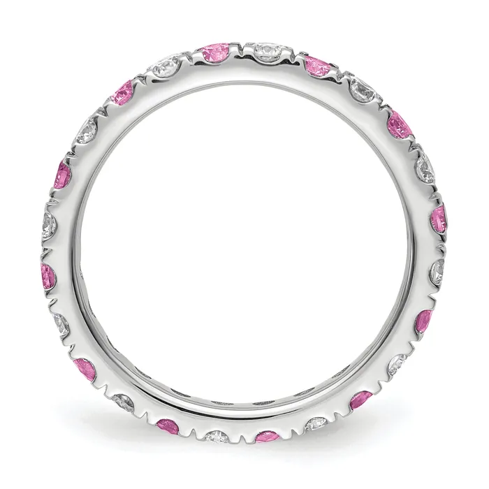 14k White Gold 78 Ct Lab Grown Diamond VSSI G and Lab Created Pink Sapphire Eternity Band Ring Goldia Rings