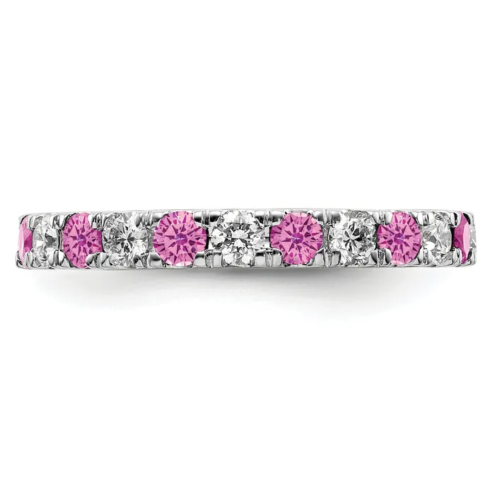 14k White Gold 78 Ct Lab Grown Diamond VSSI G and Lab Created Pink Sapphire Eternity Band Ring Goldia Rings