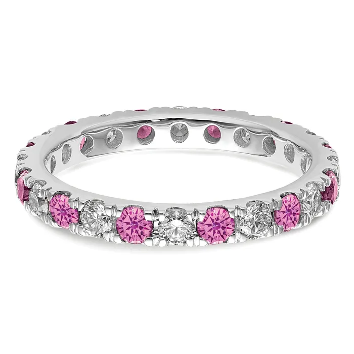14k White Gold 78 Ct Lab Grown Diamond VSSI G and Lab Created Pink Sapphire Eternity Band Ring Goldia Rings