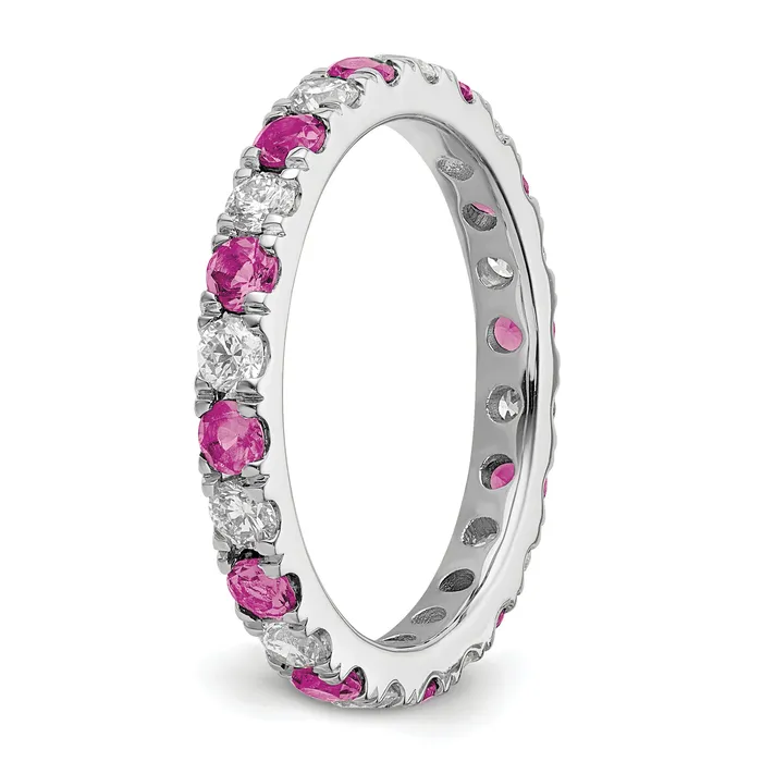 14k White Gold 78 Ct Lab Grown Diamond VSSI G and Lab Created Pink Sapphire Eternity Band Ring Goldia Rings
