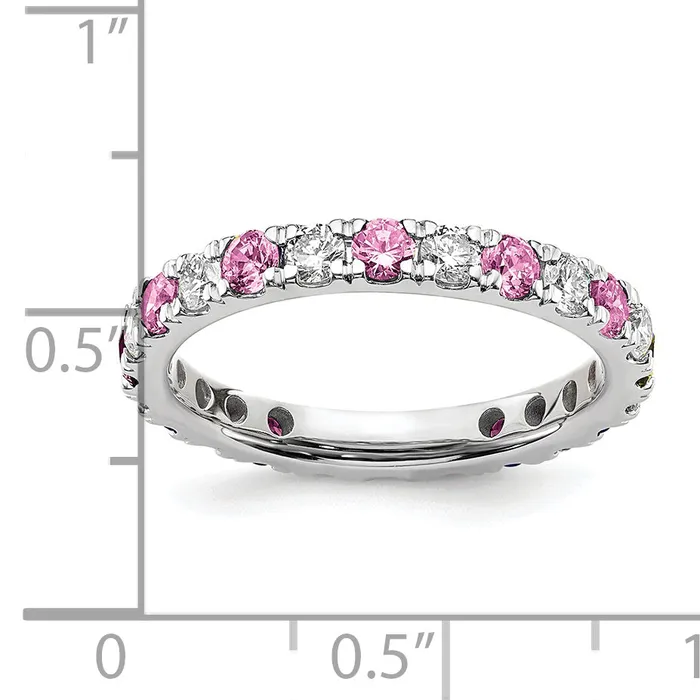 14k White Gold 78 Ct Lab Grown Diamond VSSI G and Lab Created Pink Sapphire Eternity Band Ring Goldia Rings