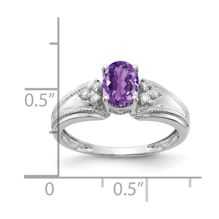 14k White Gold 7x5mm Oval Amethyst AAA Diamond ring Goldia Rings