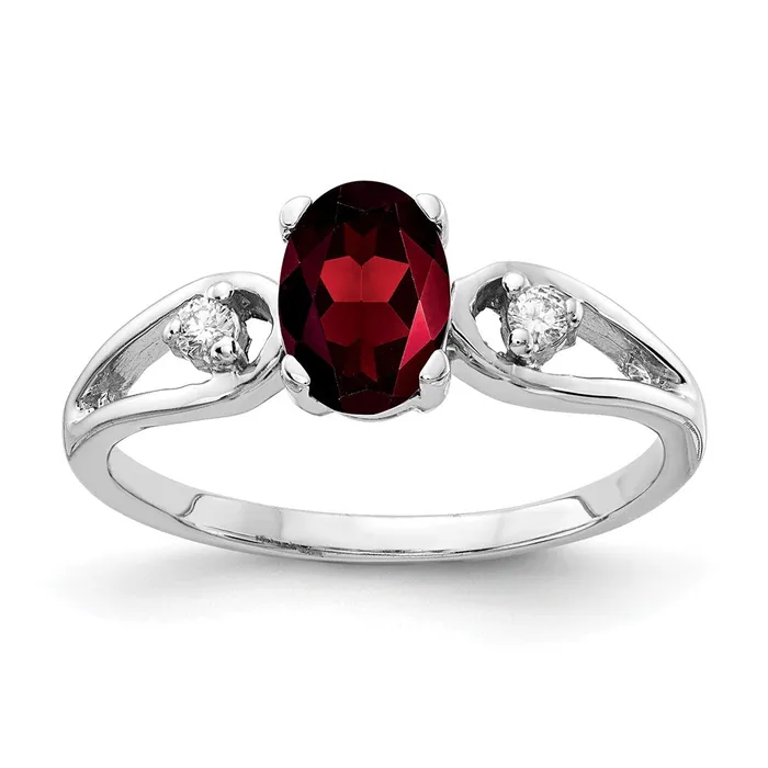 14k White Gold 7x5mm Oval Garnet AAA Real Diamond ring goldiaca Rings