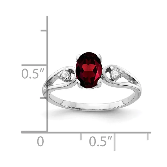 14k White Gold 7x5mm Oval Garnet AAA Real Diamond ring goldiaca Rings