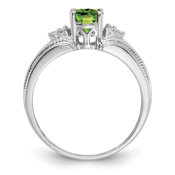 14k White Gold 7x5mm Oval Peridot AAA Diamond ring Goldia Rings