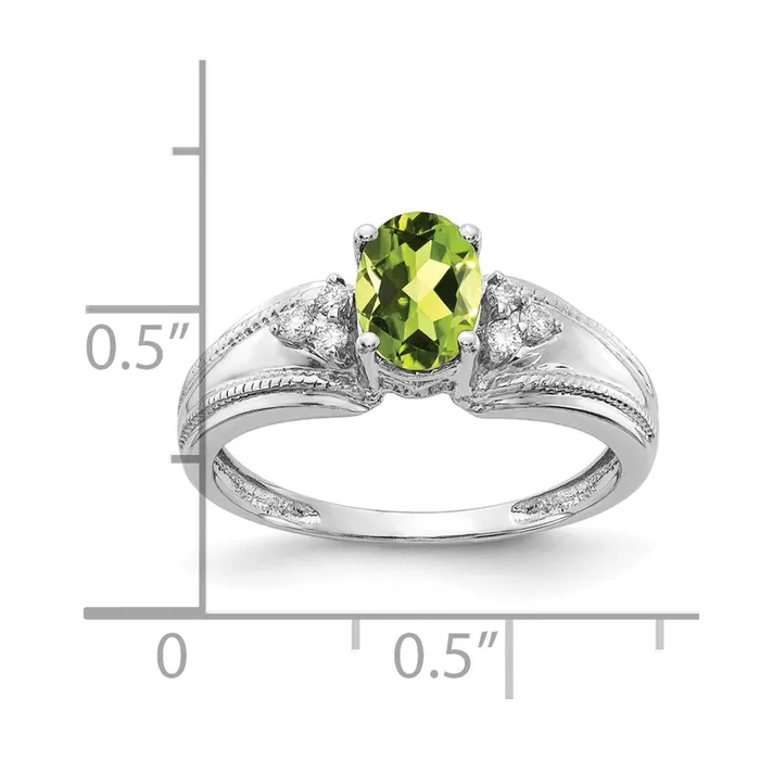 14k White Gold 7x5mm Oval Peridot AAA Diamond ring Goldia Rings