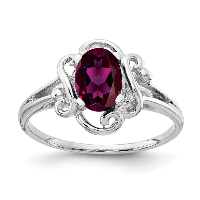 14k White Gold 7x5mm Oval Rhodolite Garnet ring Goldia Rings