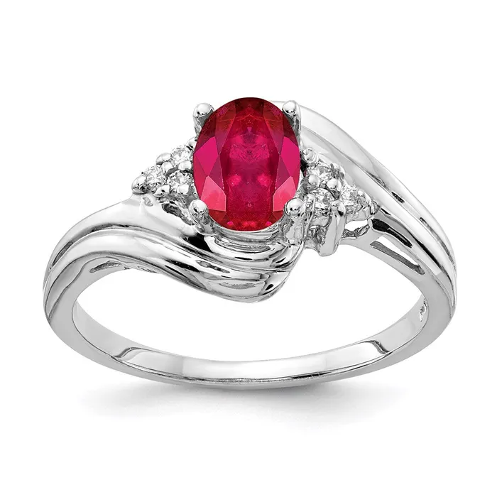 14k White Gold 7x5mm Oval Ruby A Real Diamond ring Goldia Rings