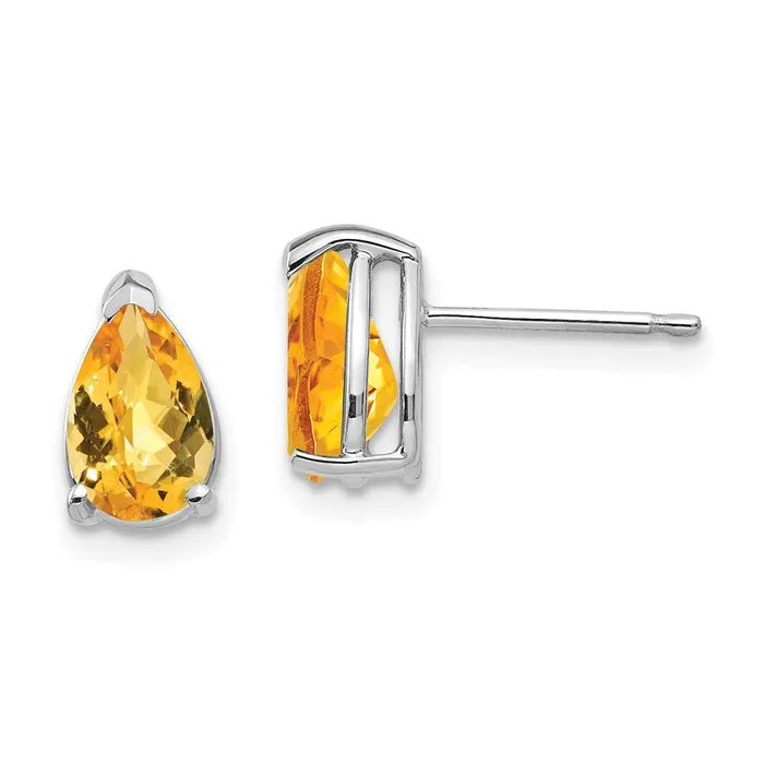 14k White Gold 8x5mm Pear Citrine Checker Earrings Goldia Earrings