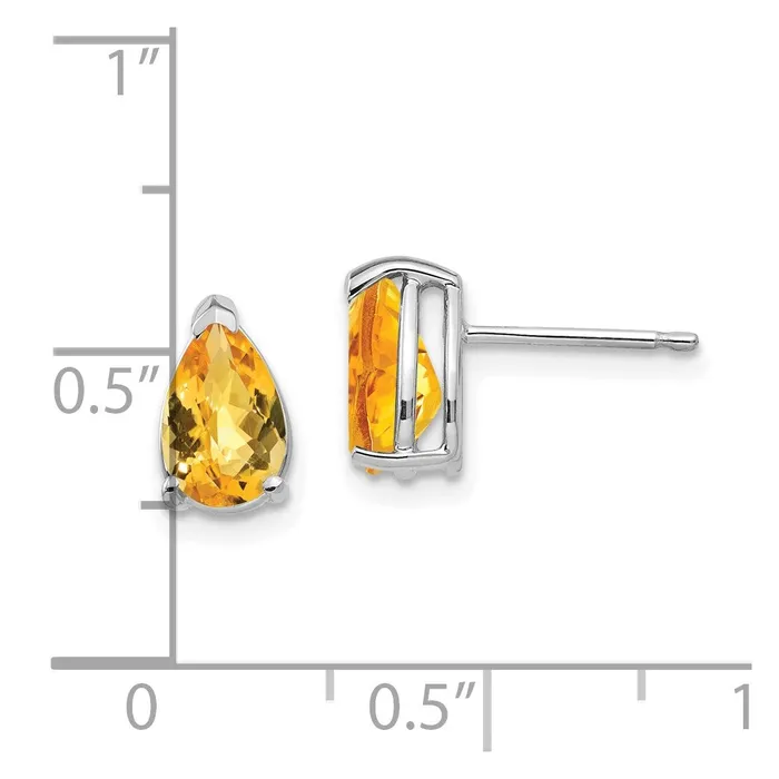14k White Gold 8x5mm Pear Citrine Checker Earrings Goldia Earrings