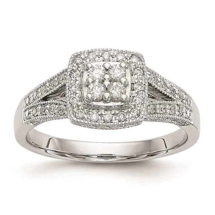 14K White Gold Complete Real Diamond Cluster Engagement Ring Goldiacom Rings